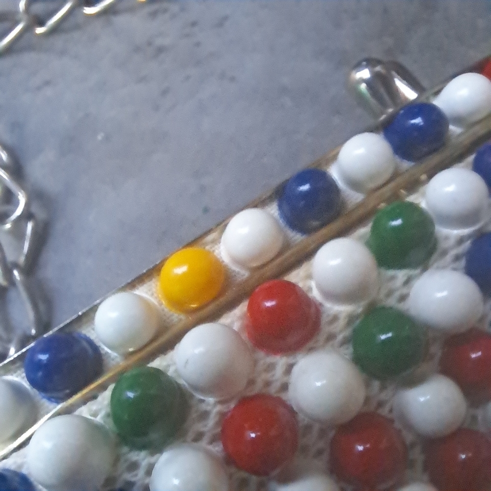 Vintage 1950's Bubble Beads Purse Yellow, Red, & Geen Handbag - Picture 3 of 12